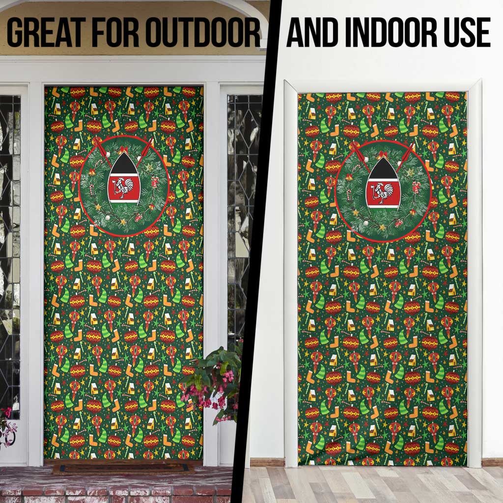 Kenya Christmas Door Cover with Santa Feast Scene and Festive Wreath Pattern - Wonder Print Shop