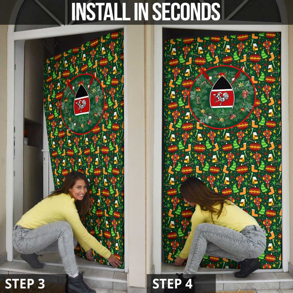 Kenya Christmas Door Cover with Santa Feast Scene and Festive Wreath Pattern - Wonder Print Shop