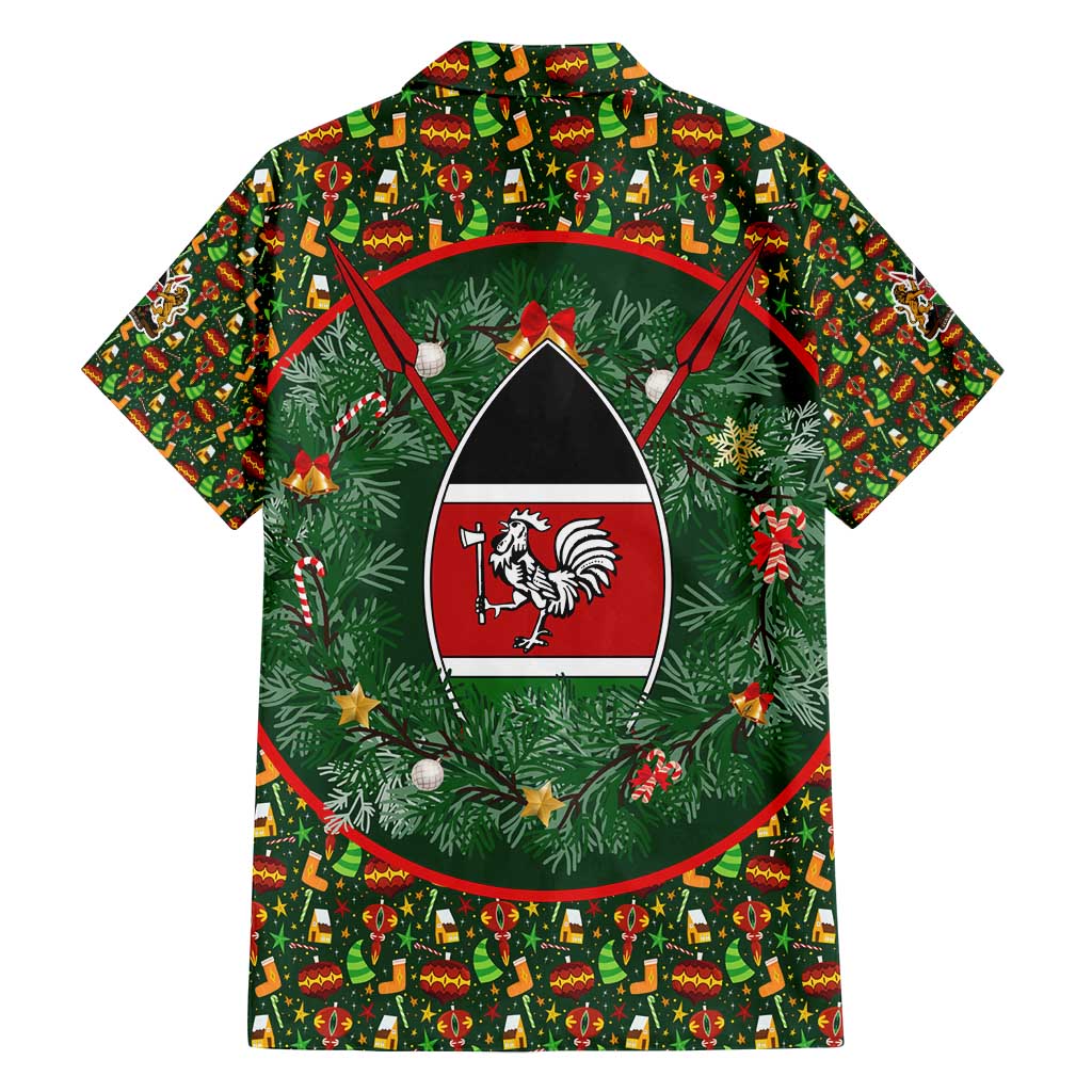 Kenya Christmas Family Matching Long Sleeve Bodycon Dress and Hawaiian Shirt with Santa Feast Scene and Festive Wreath Pattern - Wonder Print Shop