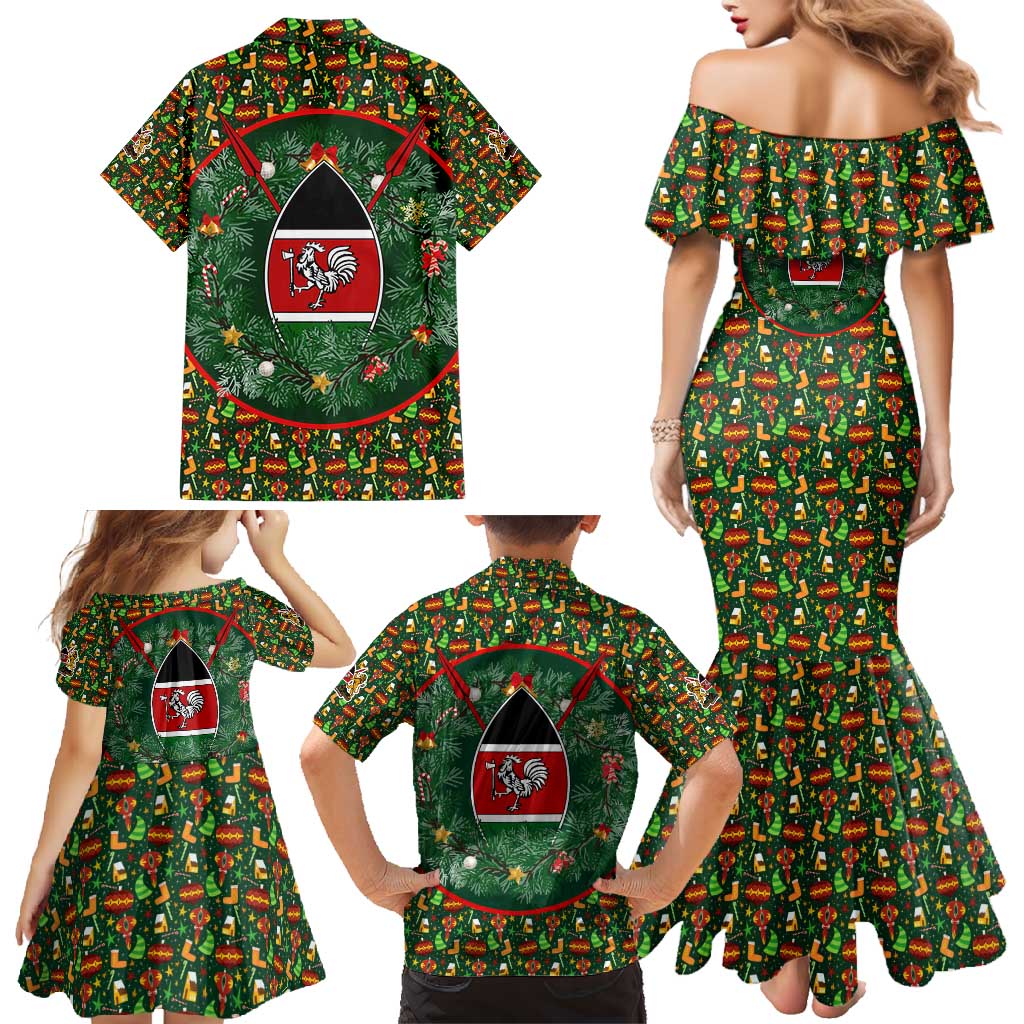 Kenya Christmas Family Matching Mermaid Dress and Hawaiian Shirt with Santa Feast Scene and Festive Wreath Pattern - Wonder Print Shop