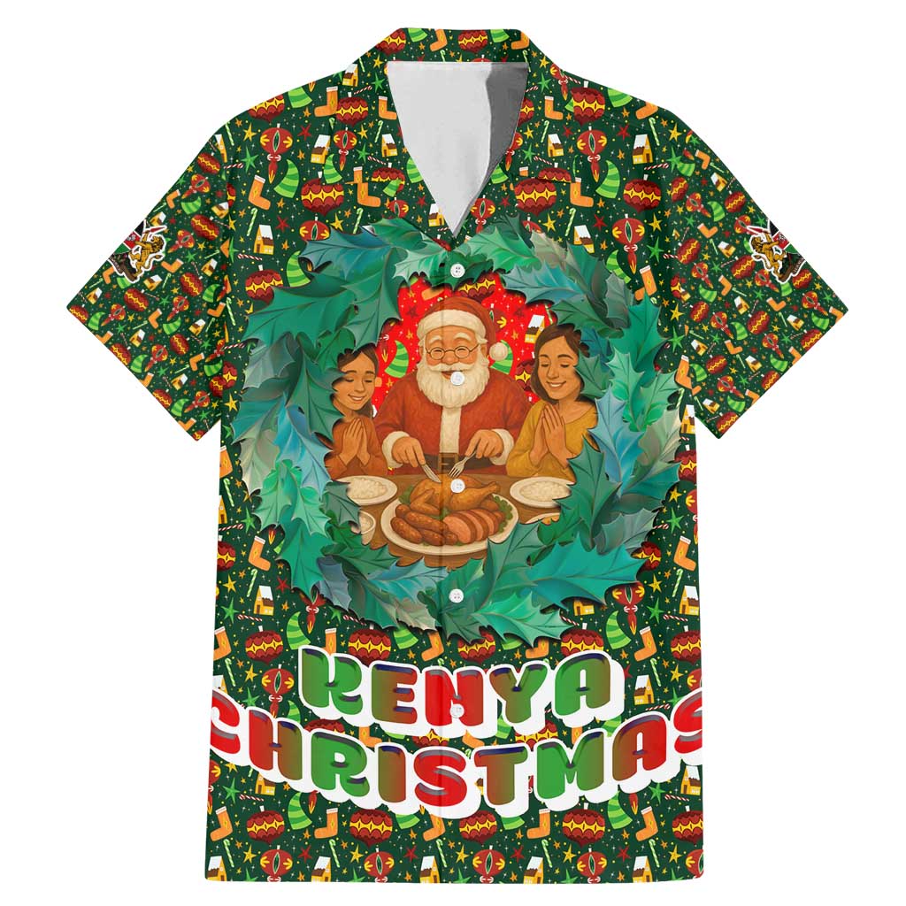 Kenya Christmas Family Matching Mermaid Dress and Hawaiian Shirt with Santa Feast Scene and Festive Wreath Pattern - Wonder Print Shop
