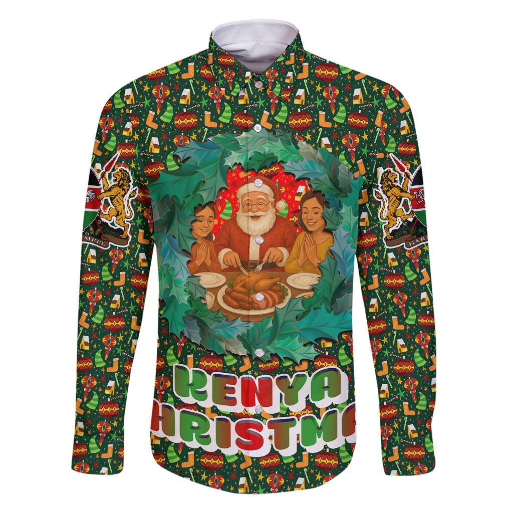 Kenya Christmas Family Matching Mermaid Dress and Hawaiian Shirt with Santa Feast Scene and Festive Wreath Pattern - Wonder Print Shop