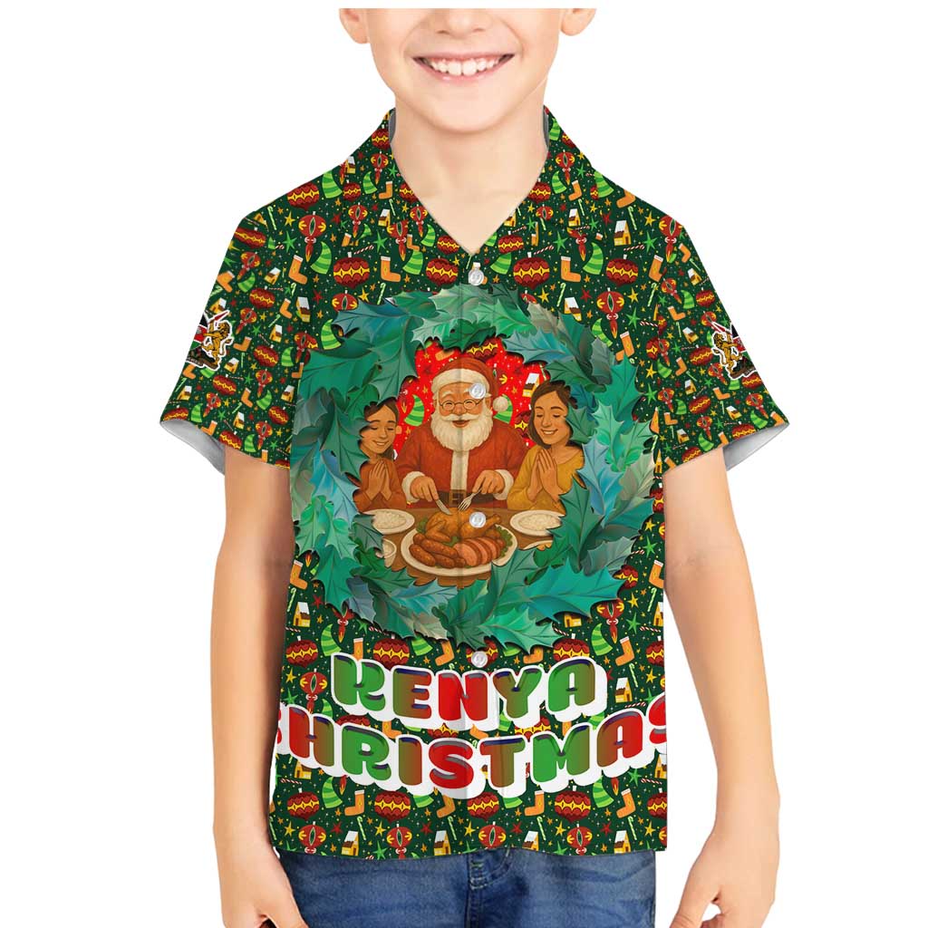 Kenya Christmas Family Matching Mermaid Dress and Hawaiian Shirt with Santa Feast Scene and Festive Wreath Pattern - Wonder Print Shop