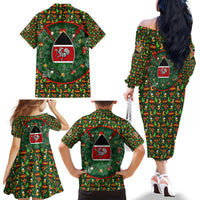 Kenya Christmas Family Matching Off The Shoulder Long Sleeve Dress and Hawaiian Shirt with Santa Feast Scene and Festive Wreath Pattern - Wonder Print Shop