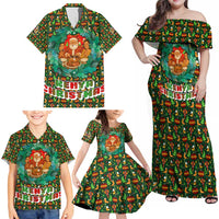Kenya Christmas Family Matching Off Shoulder Maxi Dress and Hawaiian Shirt with Santa Feast Scene and Festive Wreath Pattern - Wonder Print Shop