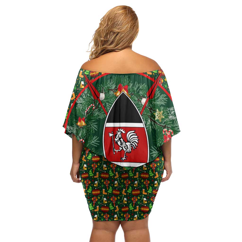 Kenya Christmas Family Matching Off Shoulder Short Dress and Hawaiian Shirt with Santa Feast Scene and Festive Wreath Pattern - Wonder Print Shop