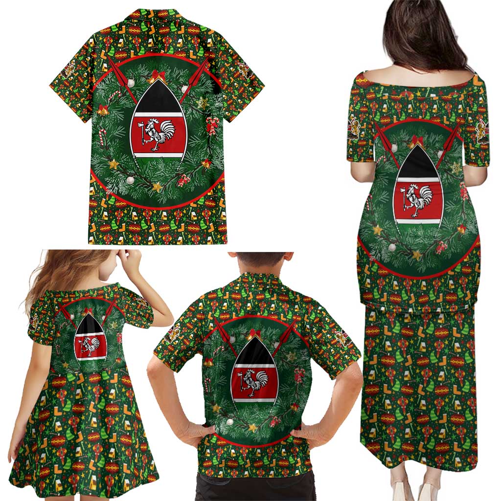 Kenya Christmas Family Matching Puletasi and Hawaiian Shirt with Santa Feast Scene and Festive Wreath Pattern - Wonder Print Shop
