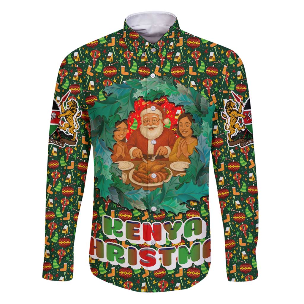 Kenya Christmas Family Matching Puletasi and Hawaiian Shirt with Santa Feast Scene and Festive Wreath Pattern - Wonder Print Shop