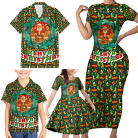 Kenya Christmas Family Matching Short Sleeve Bodycon Dress and Hawaiian Shirt with Santa Feast Scene and Festive Wreath Pattern - Wonder Print Shop