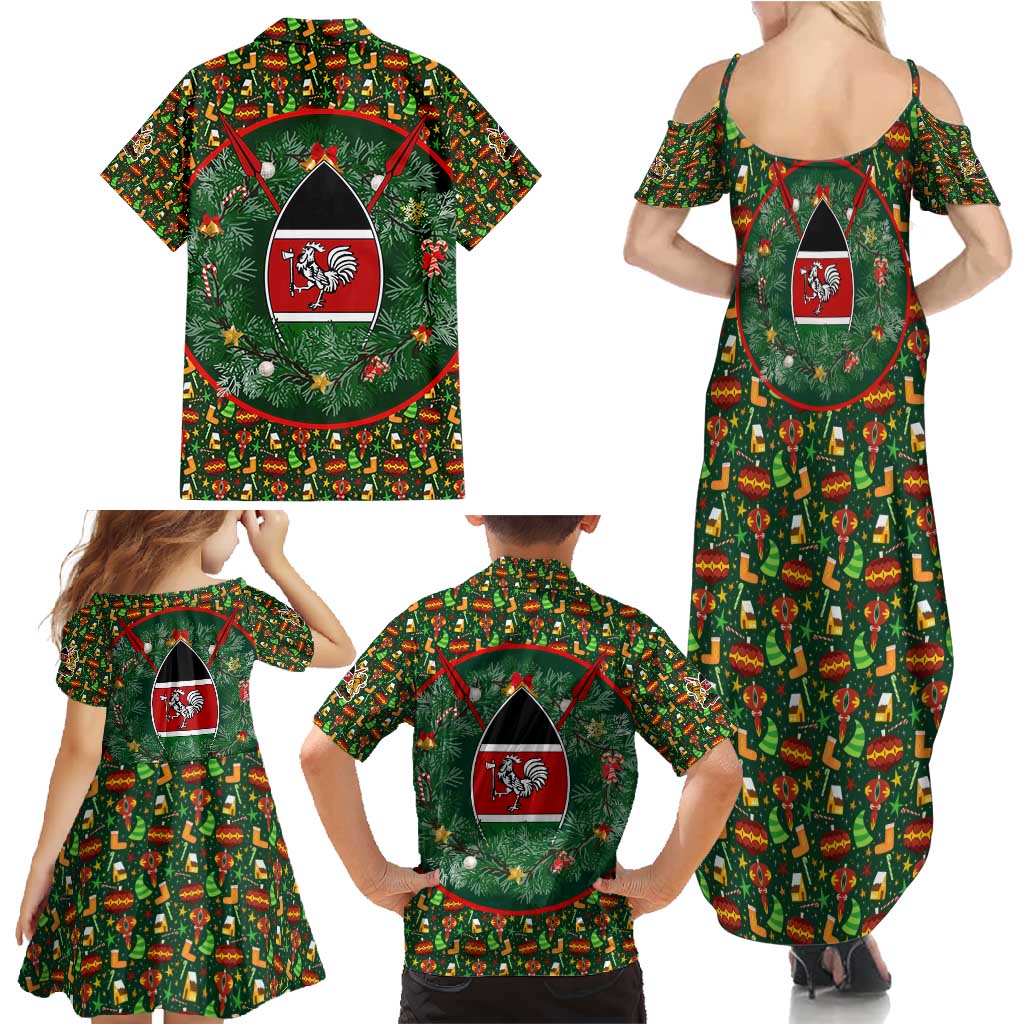 Kenya Christmas Family Matching Summer Maxi Dress and Hawaiian Shirt with Santa Feast Scene and Festive Wreath Pattern - Wonder Print Shop