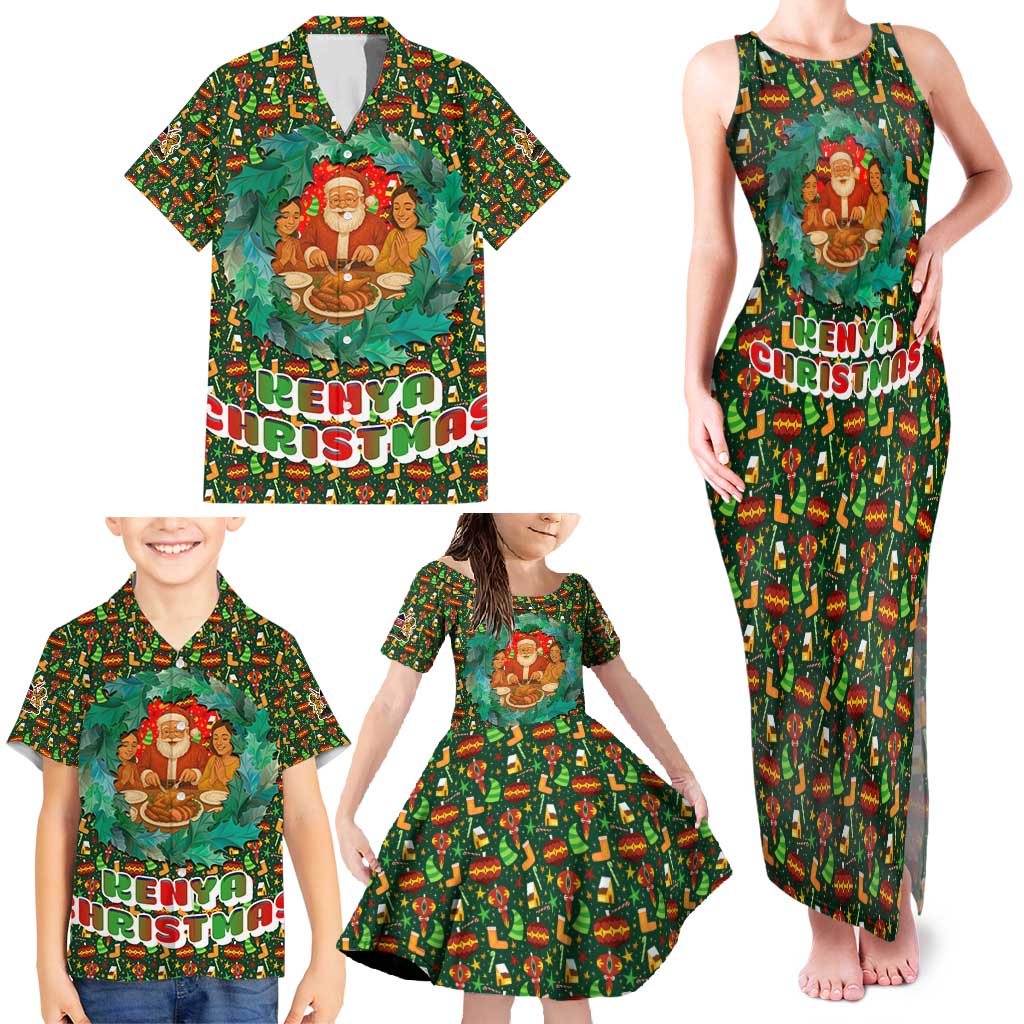Kenya Christmas Family Matching Tank Maxi Dress and Hawaiian Shirt with Santa Feast Scene and Festive Wreath Pattern - Wonder Print Shop
