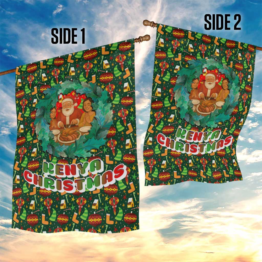 Kenya Christmas Garden Flag with Santa Feast Scene and Festive Wreath Pattern - Wonder Print Shop