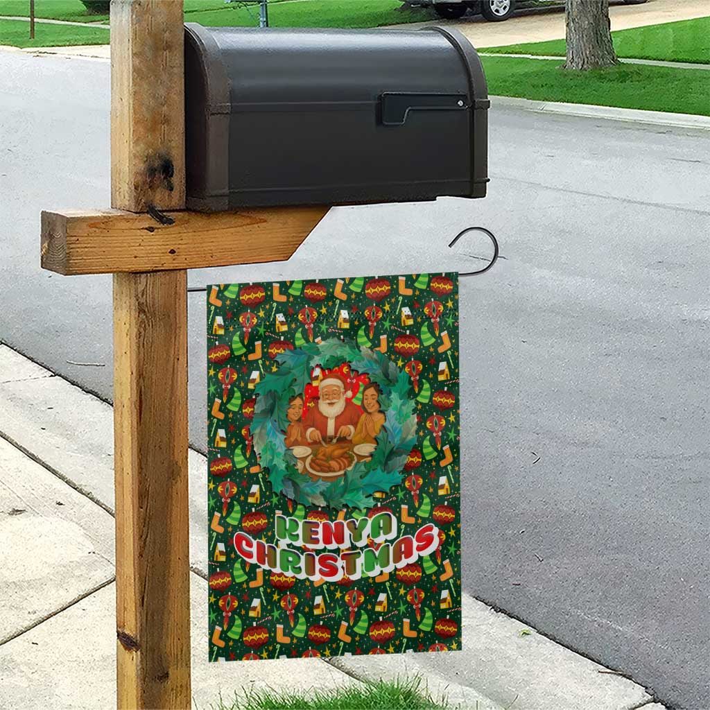 Kenya Christmas Garden Flag with Santa Feast Scene and Festive Wreath Pattern - Wonder Print Shop