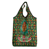 Kenya Christmas Grocery Bag with Santa Feast Scene and Festive Wreath Pattern - Wonder Print Shop