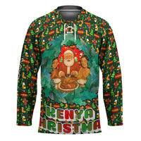 Kenya Christmas Hockey Jersey with Santa Feast Scene and Festive Wreath Pattern - Wonder Print Shop