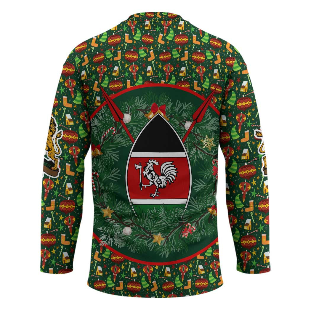 Kenya Christmas Hockey Jersey with Santa Feast Scene and Festive Wreath Pattern - Wonder Print Shop