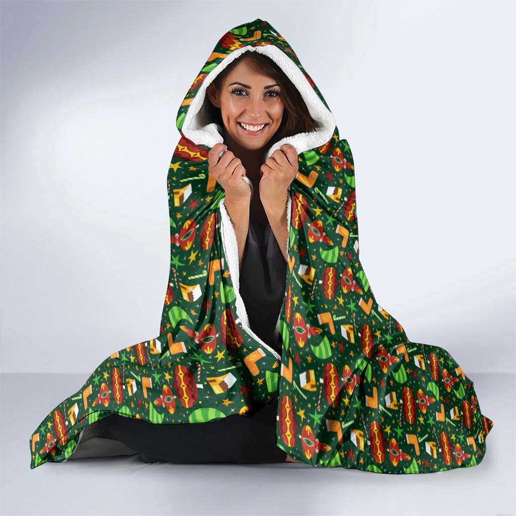 Kenya Christmas Hooded Blanket with Santa Feast Scene and Festive Wreath Pattern - Wonder Print Shop