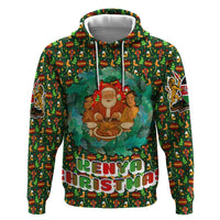 Kenya Christmas Hoodie with Santa Feast Scene and Festive Wreath Pattern - Wonder Print Shop