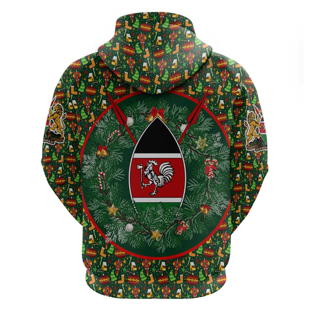 Kenya Christmas Hoodie with Santa Feast Scene and Festive Wreath Pattern - Wonder Print Shop