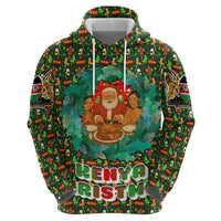 Kenya Christmas Hoodie with Santa Feast Scene and Festive Wreath Pattern - Wonder Print Shop