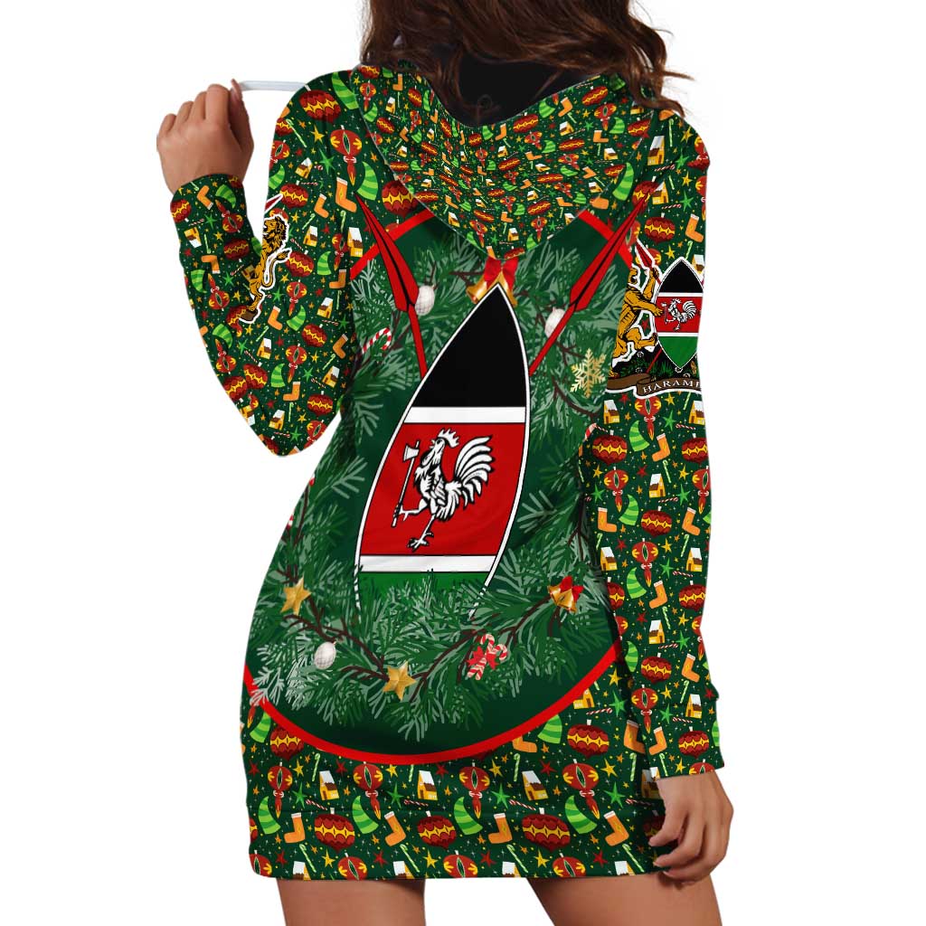 Kenya Christmas Hoodie Dress with Santa Feast Scene and Festive Wreath Pattern - Wonder Print Shop