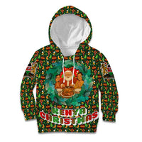 Kenya Christmas Kid Hoodie with Santa Feast Scene and Festive Wreath Pattern - Wonder Print Shop