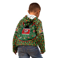 Kenya Christmas Kid Hoodie with Santa Feast Scene and Festive Wreath Pattern - Wonder Print Shop