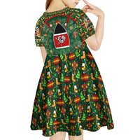 Kenya Christmas Kid Short Sleeve Dress with Santa Feast Scene and Festive Wreath Pattern - Wonder Print Shop