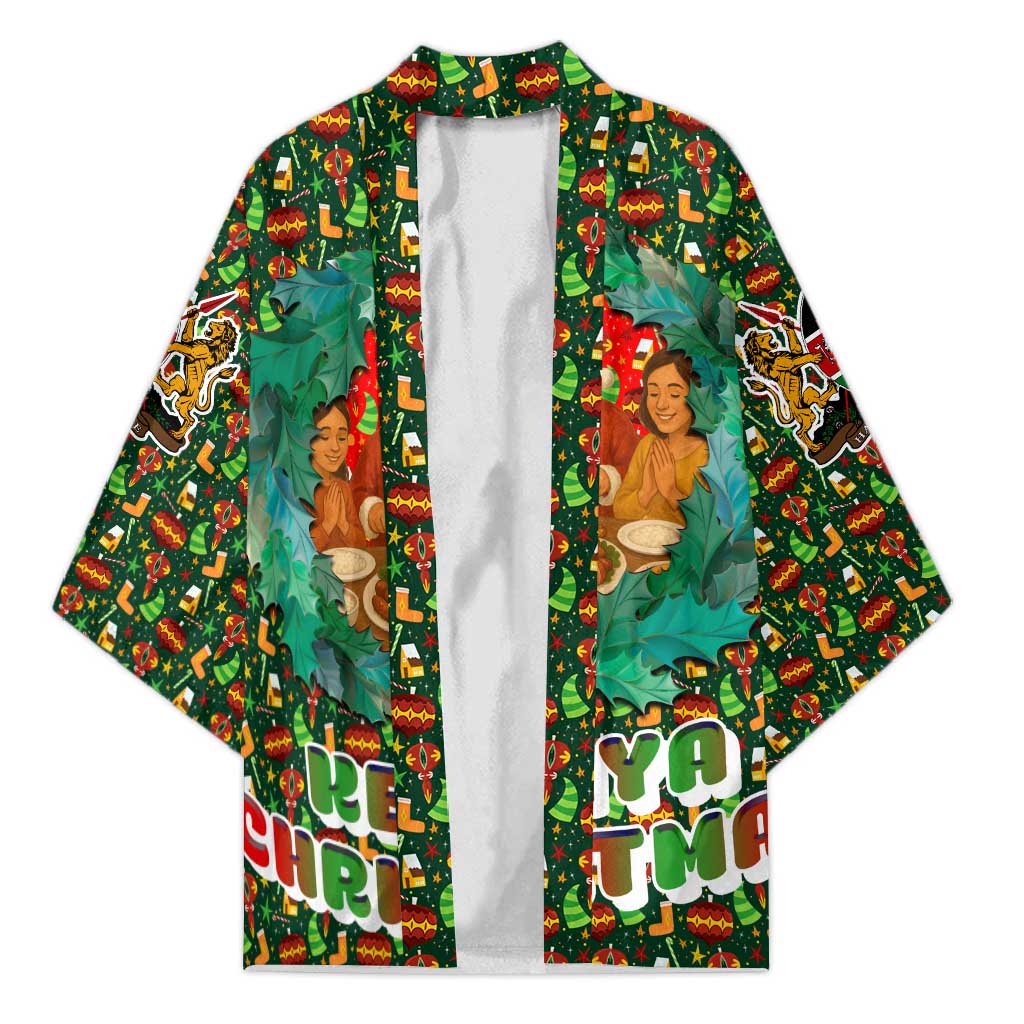 Kenya Christmas Kimono with Santa Feast Scene and Festive Wreath Pattern - Wonder Print Shop