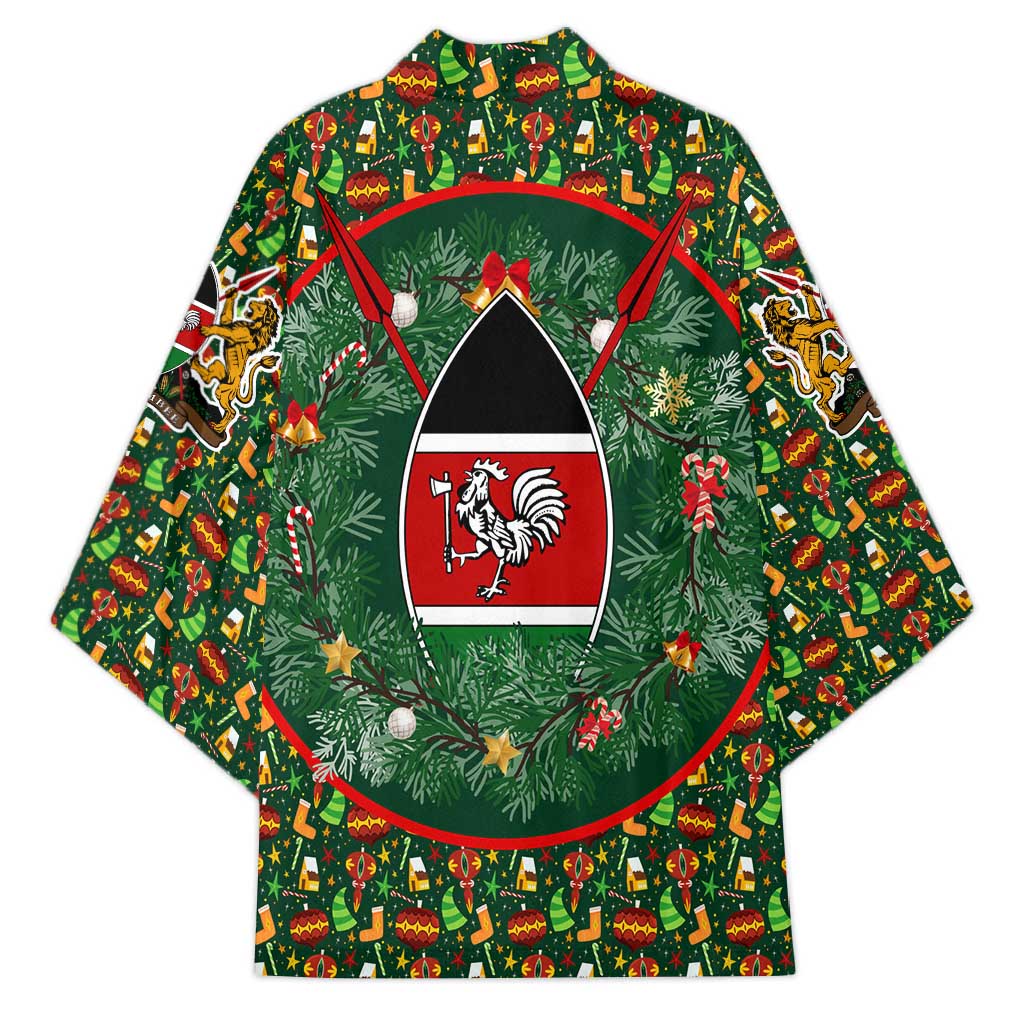 Kenya Christmas Kimono with Santa Feast Scene and Festive Wreath Pattern - Wonder Print Shop
