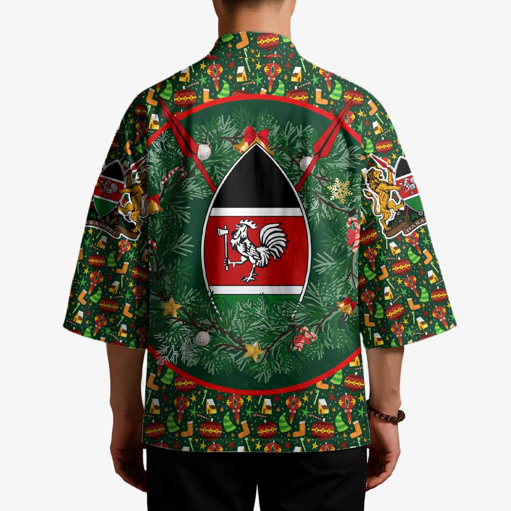 Kenya Christmas Kimono with Santa Feast Scene and Festive Wreath Pattern - Wonder Print Shop