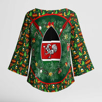 Kenya Christmas Kimono Sleeve Blouse with Santa Feast Scene and Festive Wreath Pattern - Wonder Print Shop