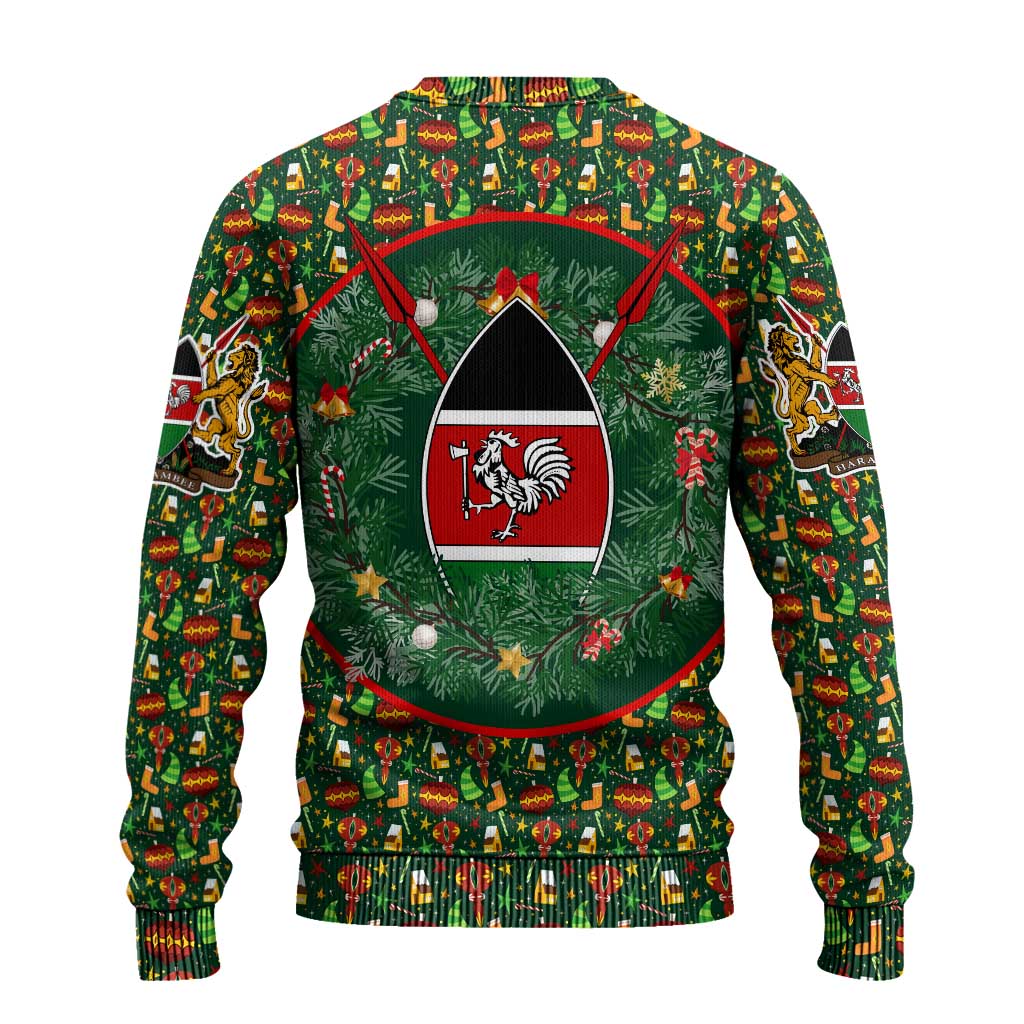 Kenya Christmas Ugly Christmas Sweater with Santa Feast Scene and Festive Wreath Pattern - Wonder Print Shop