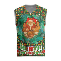 Kenya Christmas Knitted V-Neck Vest with Santa Feast Scene and Festive Wreath Pattern - Wonder Print Shop