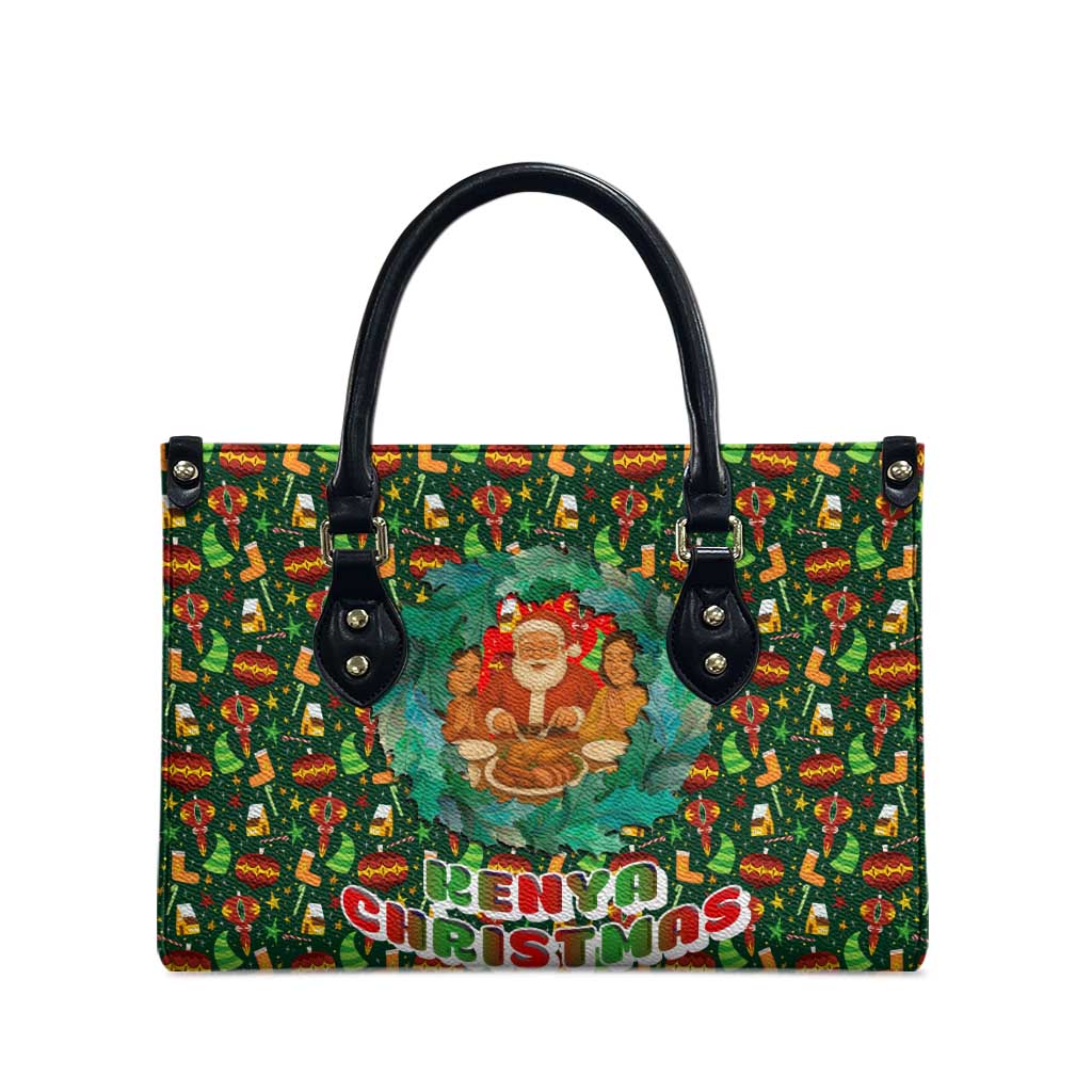 Kenya Christmas Leather Bag with Santa Feast Scene and Festive Wreath Pattern - Wonder Print Shop
