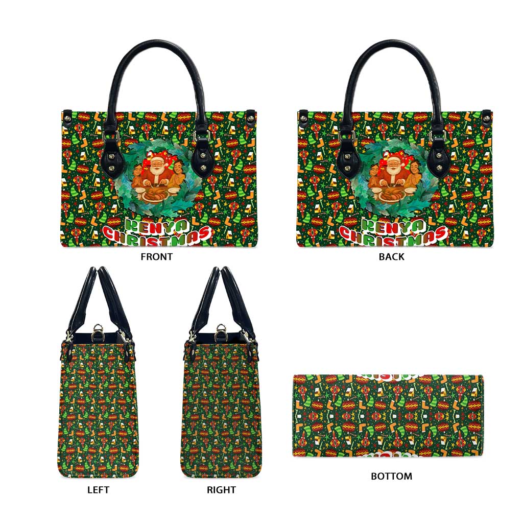 Kenya Christmas Leather Bag with Santa Feast Scene and Festive Wreath Pattern - Wonder Print Shop