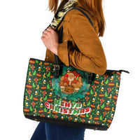 Kenya Christmas Leather Tote Bag with Santa Feast Scene and Festive Wreath Pattern - Wonder Print Shop