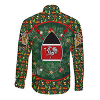 Kenya Christmas Long Sleeve Button Shirt with Santa Feast Scene and Festive Wreath Pattern - Wonder Print Shop