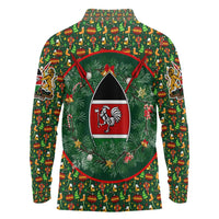 Kenya Christmas Long Sleeve Polo Shirt with Santa Feast Scene and Festive Wreath Pattern - Wonder Print Shop