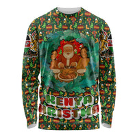 Kenya Christmas Long Sleeve Shirt with Santa Feast Scene and Festive Wreath Pattern - Wonder Print Shop