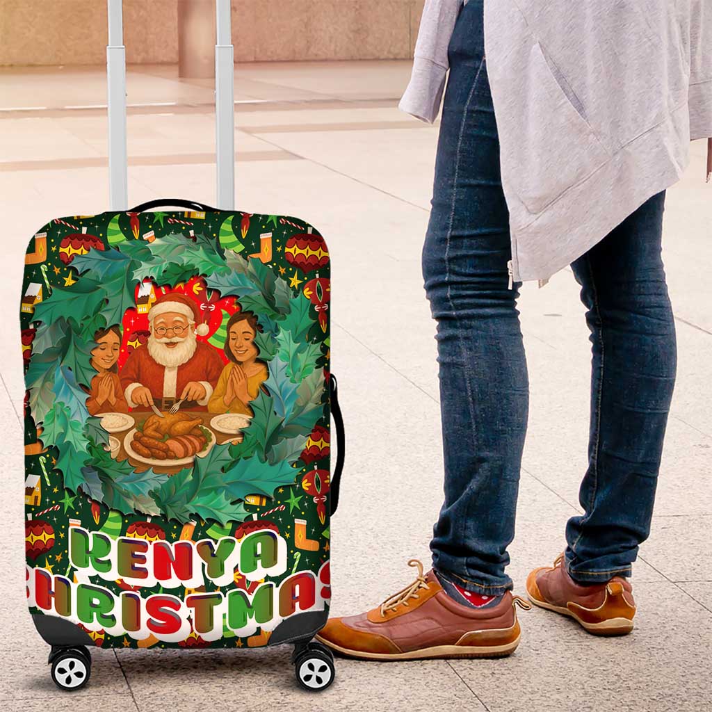 Kenya Christmas Luggage Cover with Santa Feast Scene and Festive Wreath Pattern - Wonder Print Shop