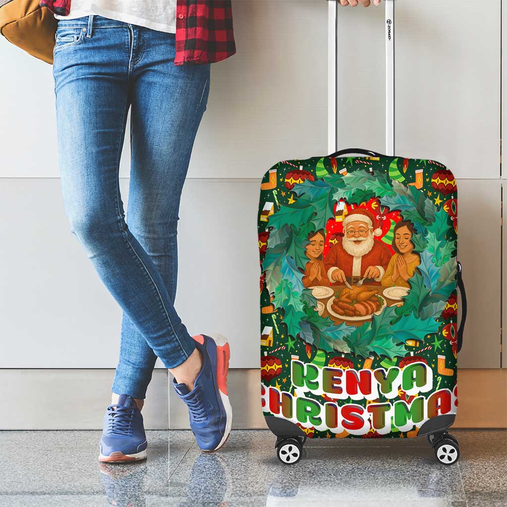 Kenya Christmas Luggage Cover with Santa Feast Scene and Festive Wreath Pattern - Wonder Print Shop