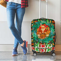 Kenya Christmas Luggage Cover with Santa Feast Scene and Festive Wreath Pattern - Wonder Print Shop