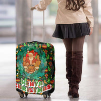 Kenya Christmas Luggage Cover with Santa Feast Scene and Festive Wreath Pattern - Wonder Print Shop