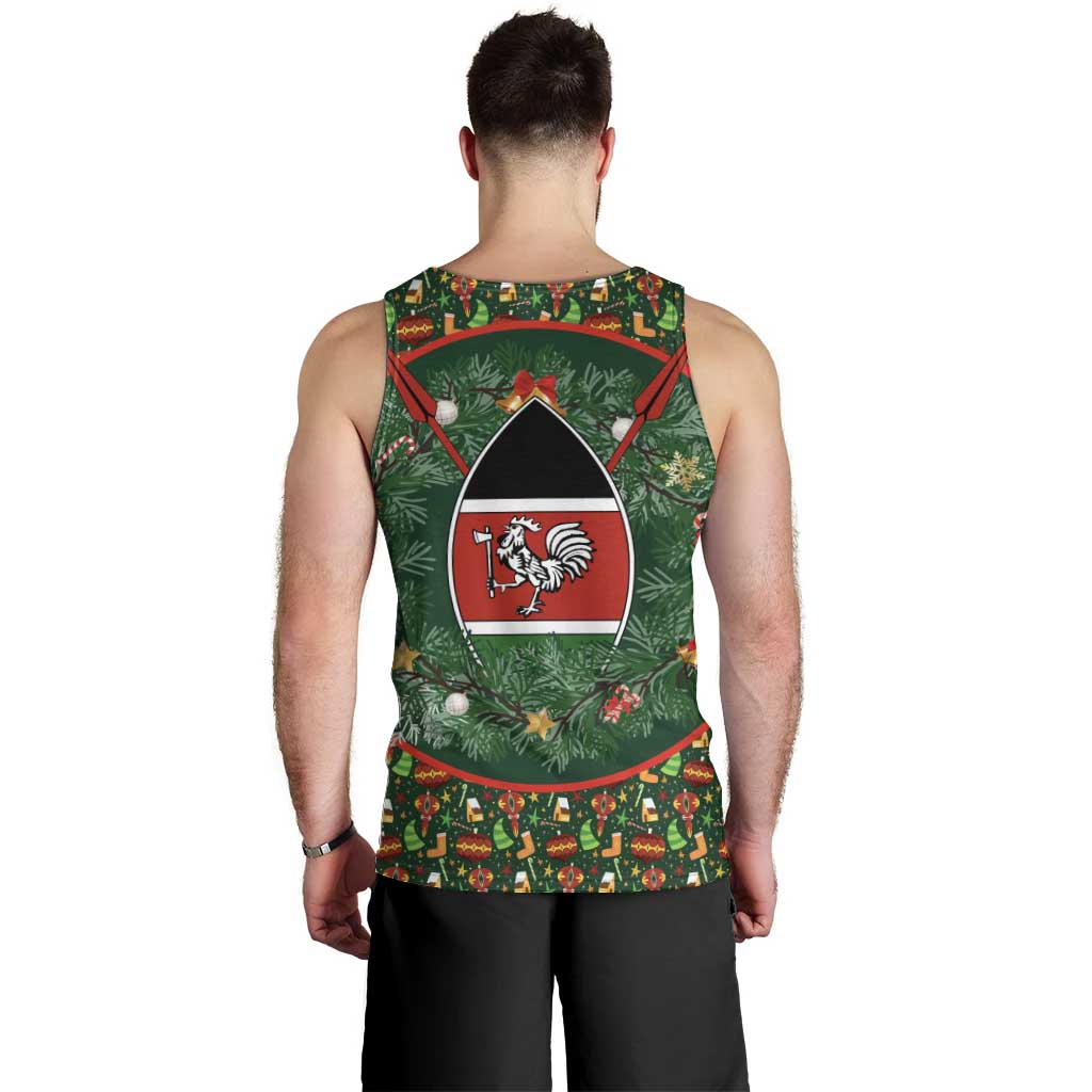 Kenya Christmas Men Tank Top with Santa Feast Scene and Festive Wreath Pattern - Wonder Print Shop