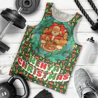 Kenya Christmas Men Tank Top with Santa Feast Scene and Festive Wreath Pattern - Wonder Print Shop