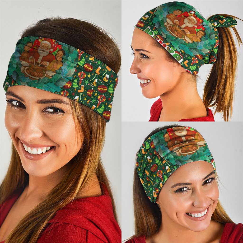 Kenya Christmas Neck Gaiter with Santa Feast Scene and Festive Wreath Pattern - Wonder Print Shop