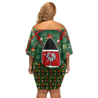 Kenya Christmas Off Shoulder Short Dress with Santa Feast Scene and Festive Wreath Pattern - Wonder Print Shop
