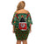Kenya Christmas Off Shoulder Short Dress with Santa Feast Scene and Festive Wreath Pattern - Wonder Print Shop