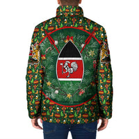 Kenya Christmas Padded Jacket with Santa Feast Scene and Festive Wreath Pattern - Wonder Print Shop